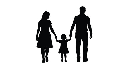 Naklejka premium A family of three including a mother father and young daughter walking hand in hand on transparent background silhouette high quality professional detailed