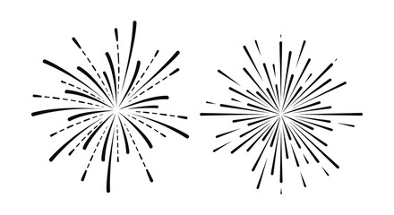 Fototapeta premium Two stylized firework bursts are depicted in black lines offering versatility for designs on transparent background silhouette high quality professional detailed