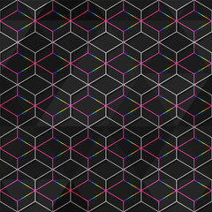 Dark Neon Isometric Grid Seamless pattern