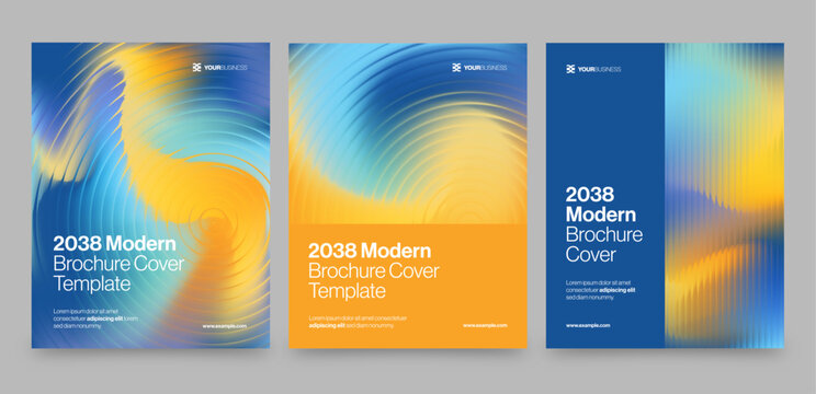 Brochure Cover Template & Front Page Design with Abstract Glass Ripple Effect in Blue & Orange Hues