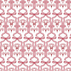 Valentine's Day wallpaper pattern. Pattern with flowers and bows in pink.