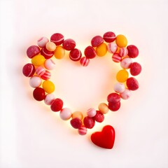 Obraz premium Heart shaped colorful candies symbolizing love and romance isolated on white background for Valentine celebration and gift concept