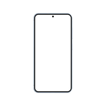 Isolated blue smartphone mockup template with white blank screen. Front view. No background