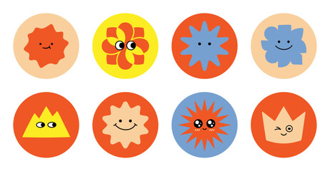 Fototapeta premium Cute Cartoon Character Sticker Set in Retro Minimalist Style