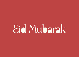 A simple and elegant Eid Mubarak greeting in white text on a red background.