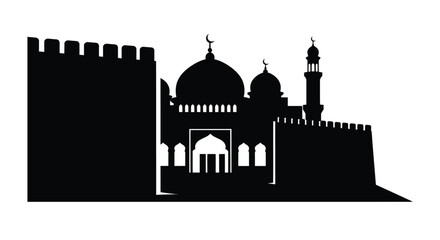 Mosque silhouette with domes and minarets in Islamic architecture style © JoniStock