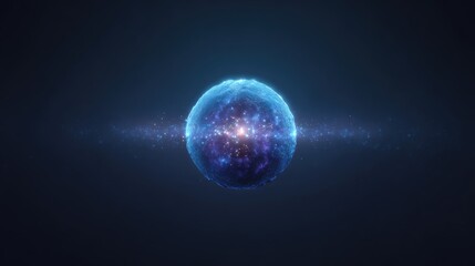 Obraz premium Abstract cosmic sphere with luminous particles and glowing effects, representing space, energy, and scientific phenomena in a dark background