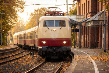 German electric train drives at railroad