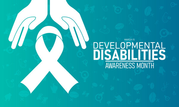 Developmental Disabilities Awareness Month Vector Puzzle Ribbon Inclusion Support Autism Cerebral Palsy Health March Banner Design Infographic Stock Graphic