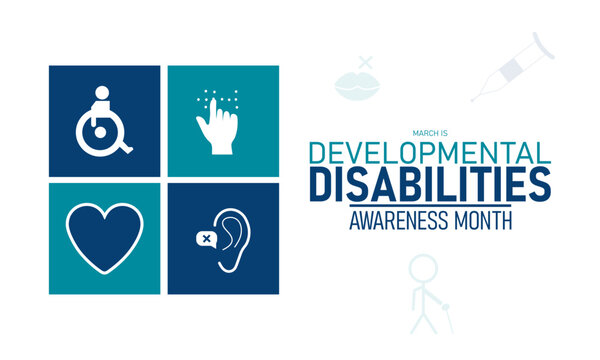 Developmental Disabilities Awareness Month Vector Puzzle Ribbon Inclusion Support Autism Cerebral Palsy Health March Banner Design Infographic Stock Graphic