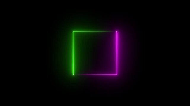 Glowing neon square frame animation. luminous banner animation. neon box icon. Neon Figure On Black Background. 4k video...
