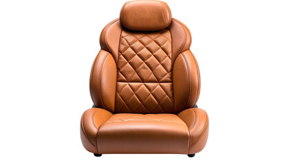 Obraz premium Isolated close-up of a brown, quilted, leather car seat against a black background