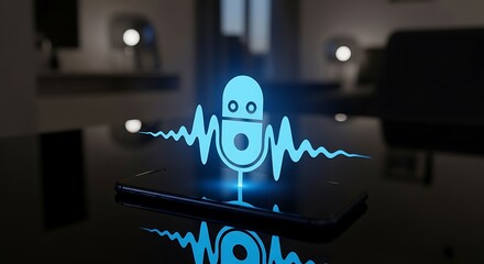 AI Voice Assistant Icon with Digital Sound Wave on Smartphone