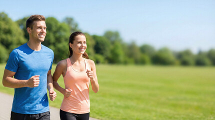 Happy Couple Jogging Together in Park
