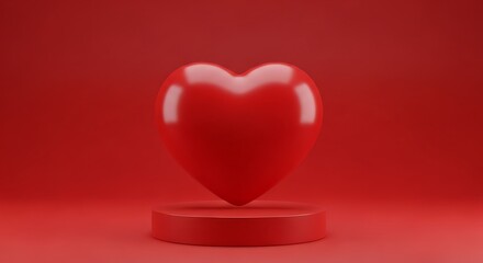 A sleek red heart-shaped object floating elegantly on a reflective base.