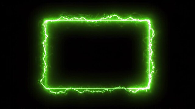 Futuristic Neon Green Electric Frame with Energy Glow on Black Background