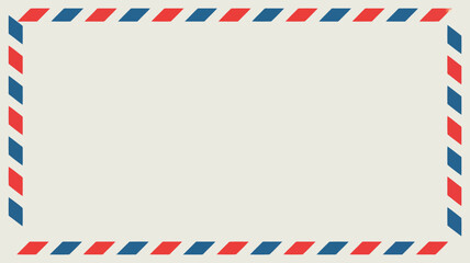 Fototapeta premium Traditional airmail envelope border with diagonal red and blue stripes surrounding a light grey central area