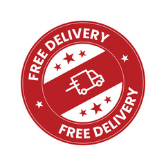 Red Round Free Delivery Stamp With Truck