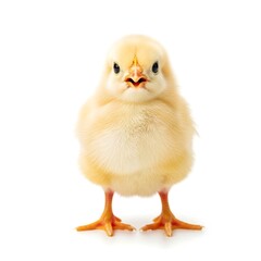 Obraz premium Adorable fluffy yellow chick standing on white background