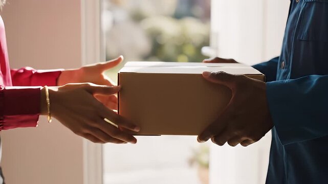 Delivery of Package Between Two People in Indoor Setting.