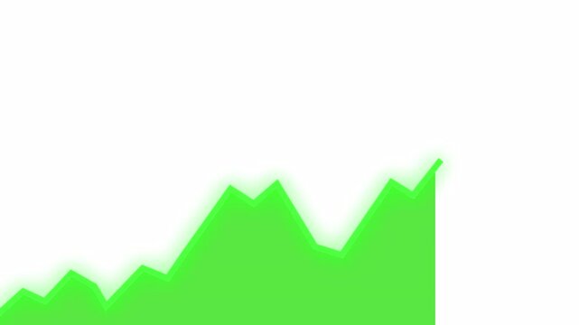 Green area chart animation in flat 2D vector style showing positive visual progress indicator, alpha channel, transparent background 
