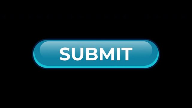 Submit button animation. Blue button by clicking arrow cursor. Submit button with mouse cursor animation. Submit icon. Transparent background with alpha channel