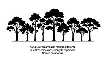 Obraz premium Minimal tree lineup black and white vector illustration with motivational quote space