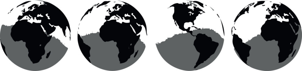 Fototapeta premium Vector globe icons in black and gray, earth illustration for website or presentation, isolated on transparent background, png