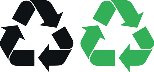 Recycling symbol icons, black and green arrows, eco friendly logo, for website or presentation, isolated on transparent background, png