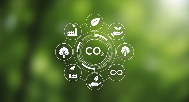 C O2 emissions reduction concept with environmental and nature background carbon dioxide