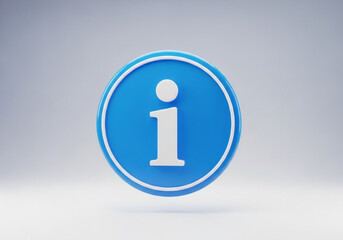Information icon in a blue circle on a gradient gray background viewed from the front