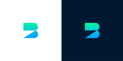 Modern B Letter Logo Design - Abstract Geometric Shape with Gradient Colors © anello