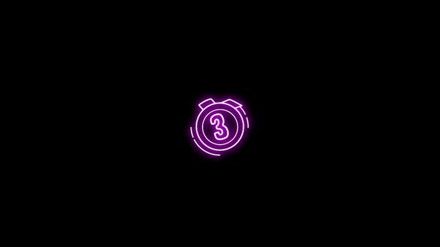 Glowing Neon Bronze Medal Sign Animation, Third Place Award Symbol on Dark Background, Futuristic Light Outline Motion Graphics, 4K Loop Video