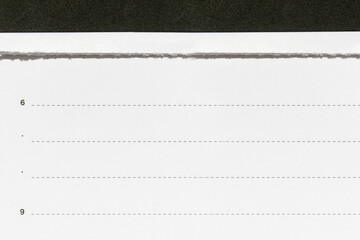 Obraz premium Minimal planner sheet with torn edge and dotted time lines, clean white paper background for scheduling, writing notes, productivity concepts
