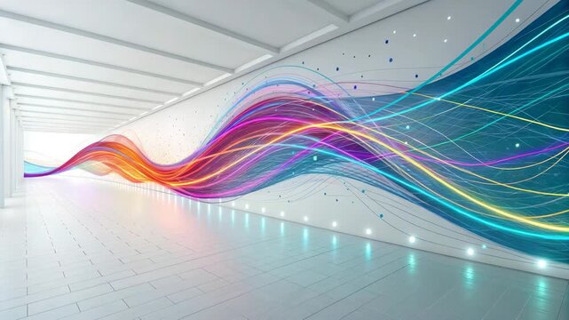Abstract Colorful Light Streaks Flowing Through Modern Hallway - Stock Media