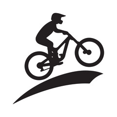 Fototapeta premium mountain bike jump vector silhouette clip art logo design illustration. abstract mountain bike icon collection 