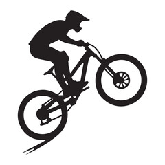 Fototapeta premium mountain bike jump vector silhouette clip art logo design illustration. abstract mountain bike icon collection 