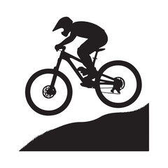 Fototapeta premium mountain bike jump vector silhouette clip art logo design illustration. abstract mountain bike icon collection 