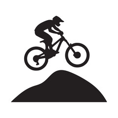 Fototapeta premium mountain bike jump vector silhouette clip art logo design illustration. abstract mountain bike icon collection 