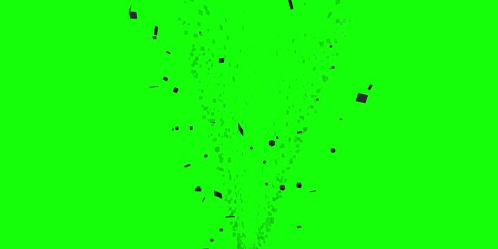 Tornado debris swirling around in a destructive storm on a green screen viewed from directly above