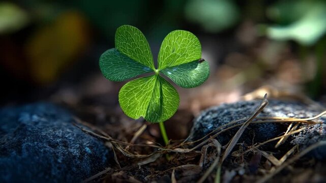 Green clover plant with intricate leaf veins representing luck and nature