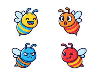 Fototapeta premium Colorful cartoon bees with different emotions on their faces