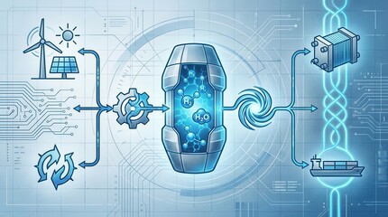 Green Hydrogen Production and Clean Energy Technology Illustration