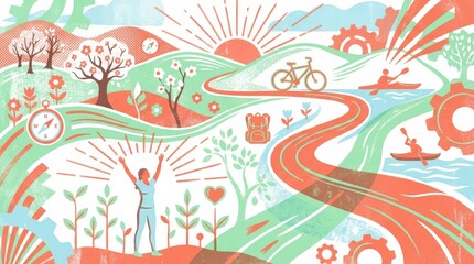 Outdoor Spring Activities and Active Lifestyle Illustration