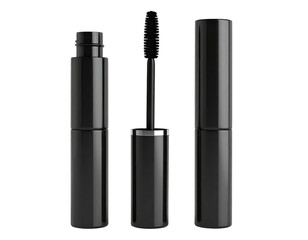 Obraz premium Three sleek, black tubes, one with brush and wand for cosmetic application