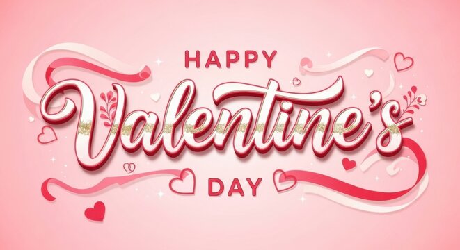 A vibrant valentine's day celebration with hearts and romantic cursive writing