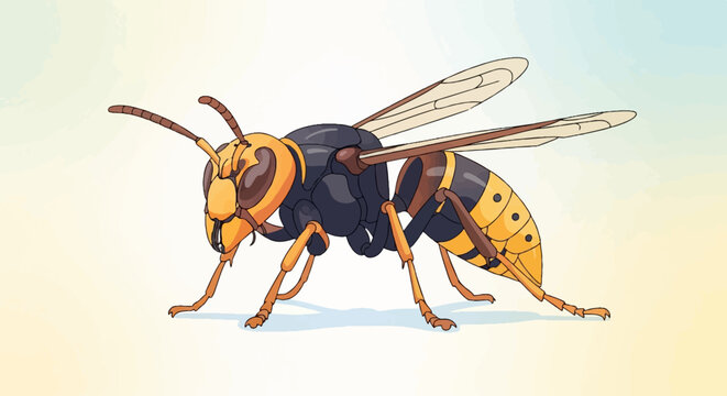 Detailed illustration of a large hornet with black and yellow stripes