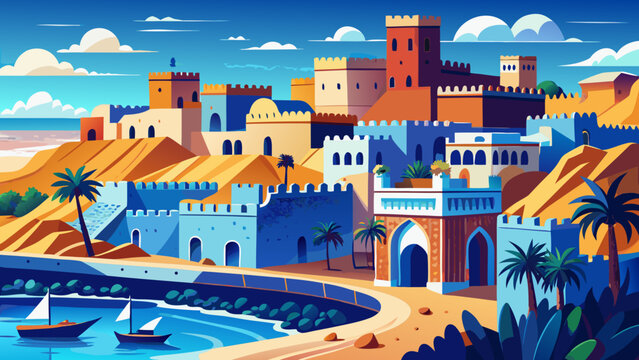 Very beautiful Kasbah of the Udayas in Rabat, featuring ancient fortress walls, blue-and-white streets, and panoramic coastal views reflecting Morocco&rsquo;s rich history.