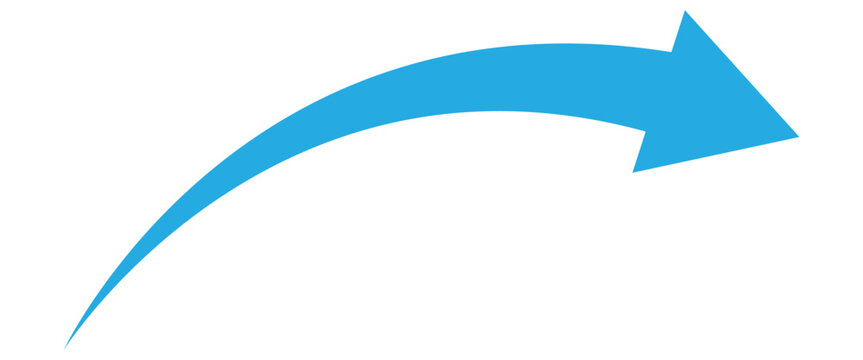 Blue curve arrow pointing leftward side. Long blue curve arrow isolated on white background.