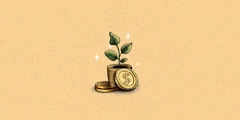 Money growth with plant sprouting from coins